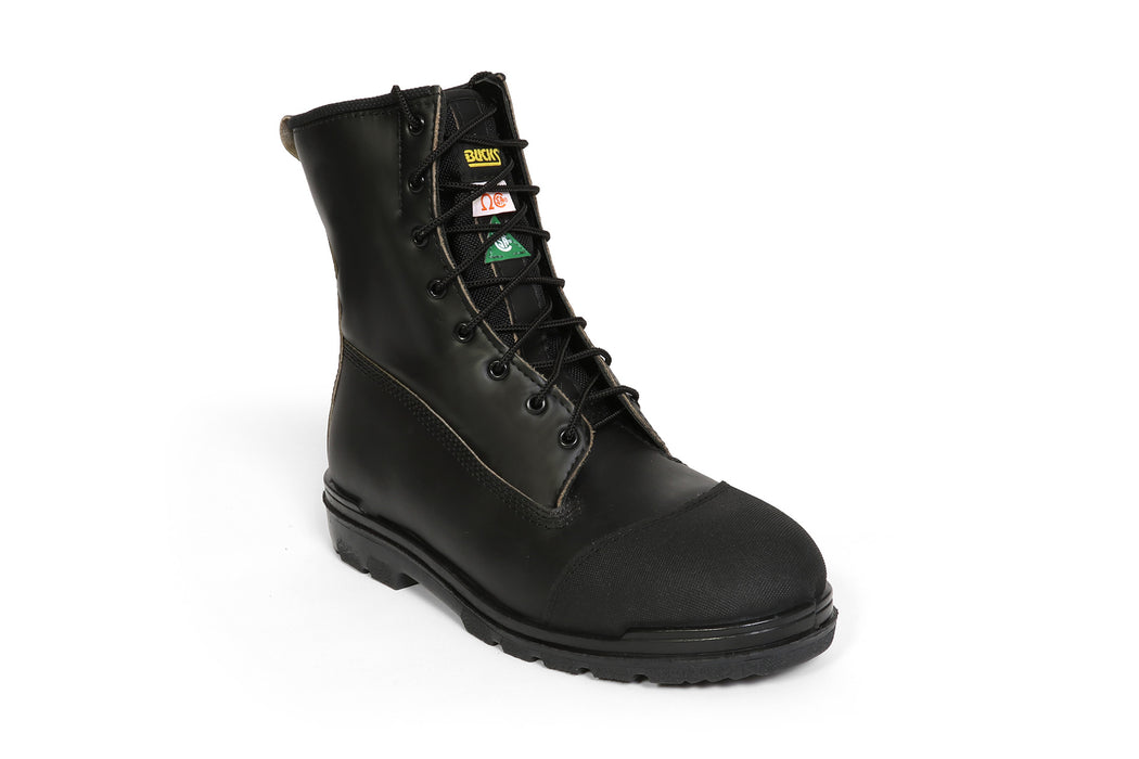 Black leather steel toe boot by Bucks